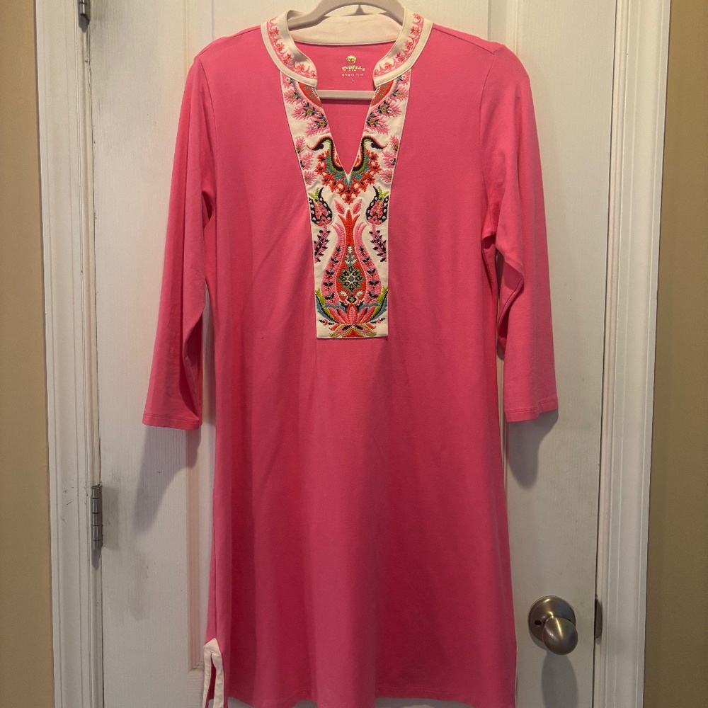 Spartina 449 Pink Embroidered Tunic Mini Dress